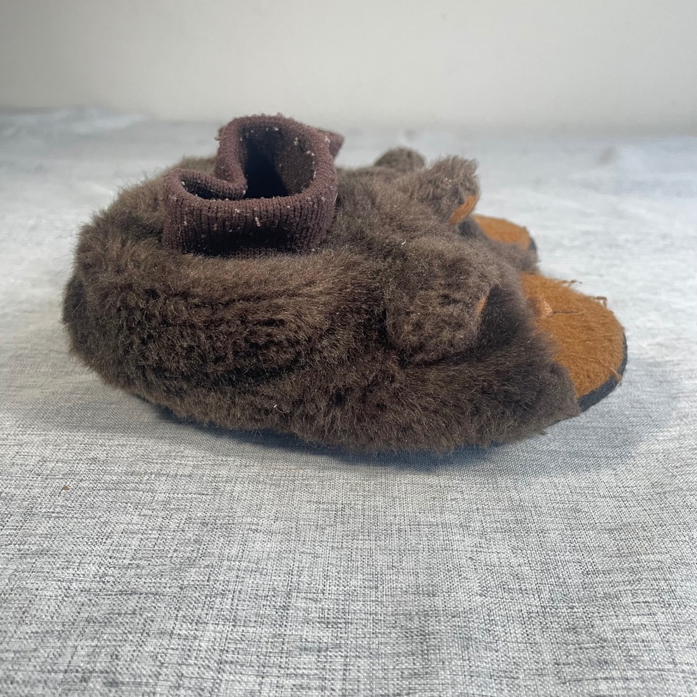 LL Bean Toddler Bear Slippers Size 7-8 Brown Fuzzy Warm Cozy - Picture 7 of 9